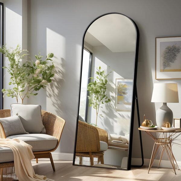 NicBex Arched Full Length Mirror, 64"x24" Aluminum Alloy Frame Full Body Mirror with Stand, Black - Free Standing, Leaning Against Wall or Wall-Mounted, for Bedroom Living Room Dressing Room