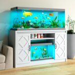 55-75 Gallon Fish Tank Stand with Diamond Doors & Power Outlet, Heavy Duty Aquarium Stand with Cabinet Storage for Fish Tank, Turtle Tank, Reptile Terrarium (White)
