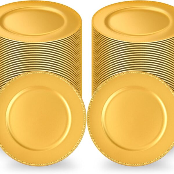 100Pcs Gold Charger Plates Bulk Wedding - 13" Premium Gold Chargers for Dinner Plates, Decorative Charger Plates for Events & Parties