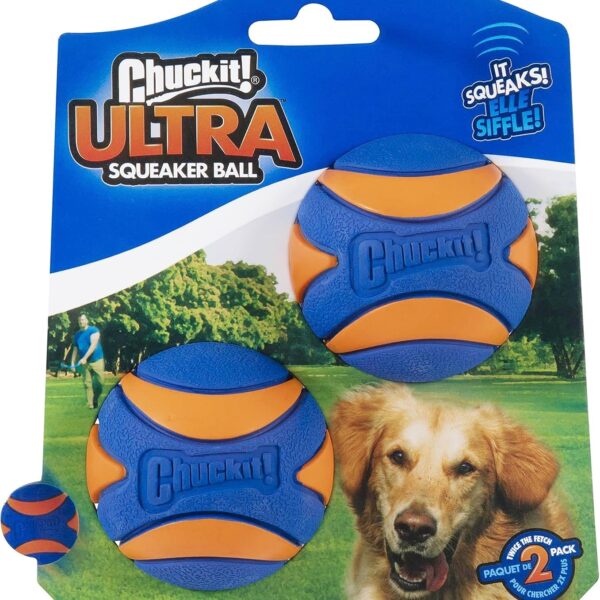 Chuckit! Ultra Squeaker Balls for Dogs, Floating Water Pet Toys, Durable Rubber Pet Toy, Bouncy Squeaky Fetch Balls For Dogs, Pack of 2, Medium (2.5")