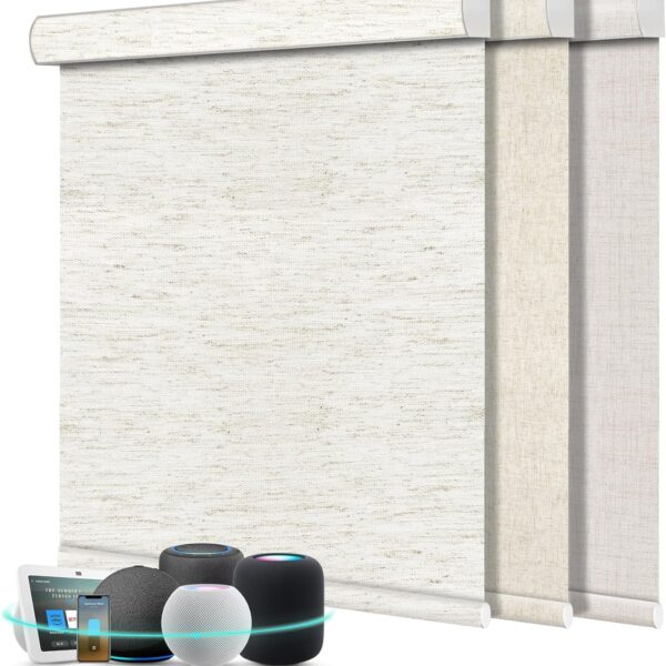 Aprilsmart Motorized Blinds with Remote,100% Blackout Smart Blinds Compatible with Apple HomeKit Alexa Google Home- Voice and app Control,Motorized Roller Shades Custom Size (Linen White-02)