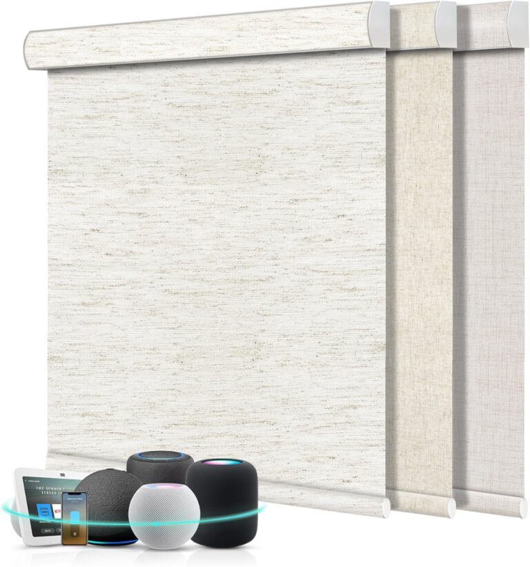Aprilsmart Motorized Blinds with Remote,100% Blackout Smart Blinds Compatible with Apple HomeKit Alexa Google Home- Voice and app Control,Motorized Roller Shades Custom Size (Linen White-02)