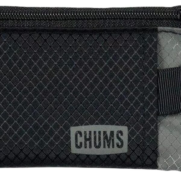 Chums Surfshorts Wallet - Lightweight Slim Wallet with RFID Blocking Card & Clear ID Window - Zippered, Water Resistant w/Key Ring (Black/Gray)