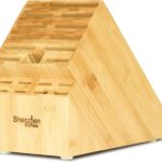 Shenzhen Knives 20 Slot Universal Knife Block: Large Bamboo Finish Wood Knife Block without Knives - Countertop Butcher Block Knife Holder and Organizer with Wide Slots for Easy Kitchen Knife Storage