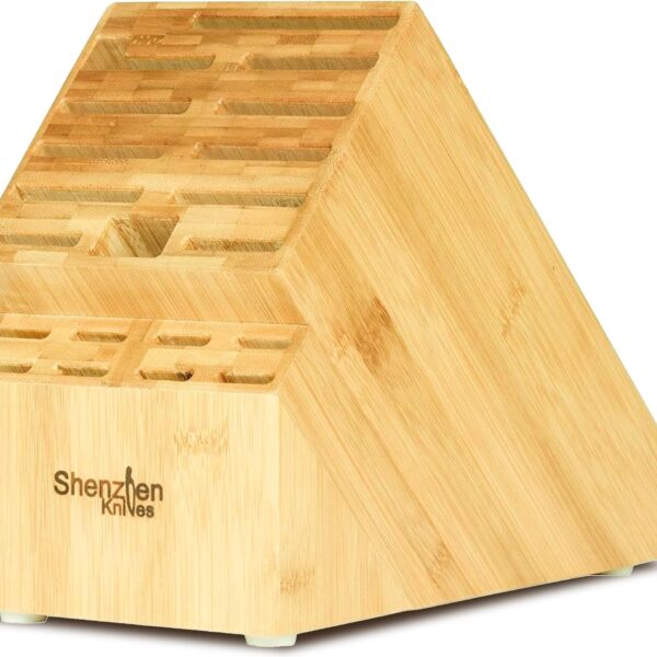 Shenzhen Knives 20 Slot Universal Knife Block: Large Bamboo Finish Wood Knife Block without Knives - Countertop Butcher Block Knife Holder and Organizer with Wide Slots for Easy Kitchen Knife Storage