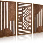 TOARTi Abstract Geometric Framed Wooden Wall Art Decor(16"x32"x3pcs), Large Vintage Mid Century Rectangle Wall Sculptures, Rustic Minimalist Geometry Artwork for Home Bedroom Living Room