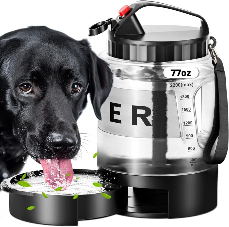 77oz Large Dog Water Bottle - Portable Travel Dog Water Dispenser & Bowl - Leak-Proof Pet Water Jug for Hiking, Camping, Walking & Car Trips, Black