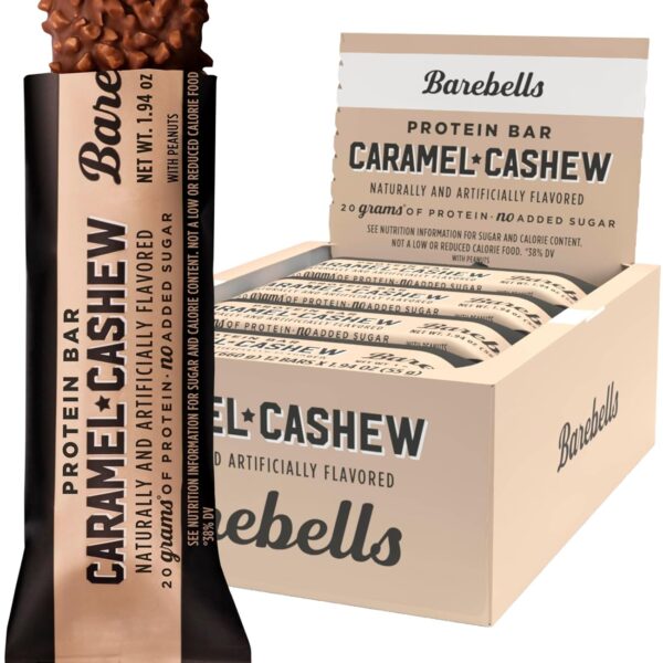Barebells Protein Bars Caramel Cashew - 12 Count, 20g High Protein Treats - Chocolate Nutrition Bar with 1g Total Sugars - On-The-Go Breakfast or Post-Workout Snack