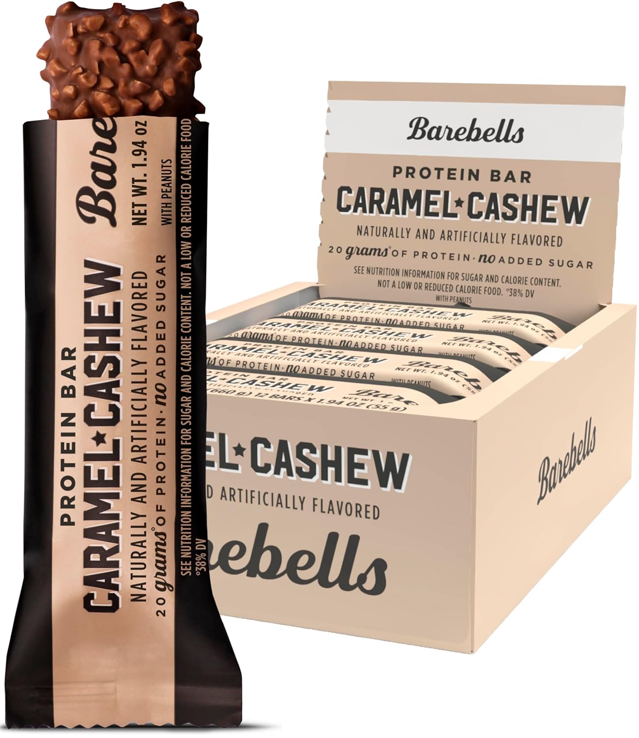 Barebells Protein Bars Caramel Cashew - 12 Count, 20g High Protein Treats - Chocolate Nutrition Bar with 1g Total Sugars - On-The-Go Breakfast or Post-Workout Snack Barebells Protein Bars Caramel Cashew - 12 Count, 20g High Protein Treats - Chocolate Nutrition Bar with 1g Total Sugars - On-The-Go Breakfast or Post-Workout Snack