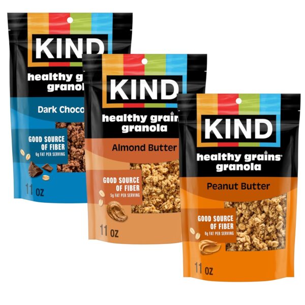 Kind Healthy Grains Granola Variety Pack, Gluten Free, Healthy Snack Mix, Dark Chocolate, Almond Butter, Peanut Butter, 10g Protein, 11oz, 3 Count