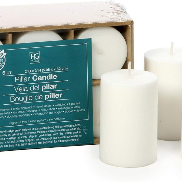 Hosley 2x3 High Pillar Candles, Set of 6. White, Unscented. Bulk Buy. Ideal for Wedding, Emergency Lanterns, Spa, Aromatherapy, Party, Reiki, Candle Gardens O4