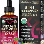 USDA Organic Vitamin B-Complex B5 Pantothenic Acid | B12 Methylcobalamin | B1 Thiamine | B6 Pyridoxine | B7 Biotin | B9 Folic | B3 Niacinamide - B Complex Liquid Drops, Made in USA Supplement, 2fl oz
