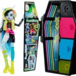Monster High Skulltimate Secrets Neon Frights Doll & Accessories, Frankie Stein with Dress-Up Locker & 19+ Surprises