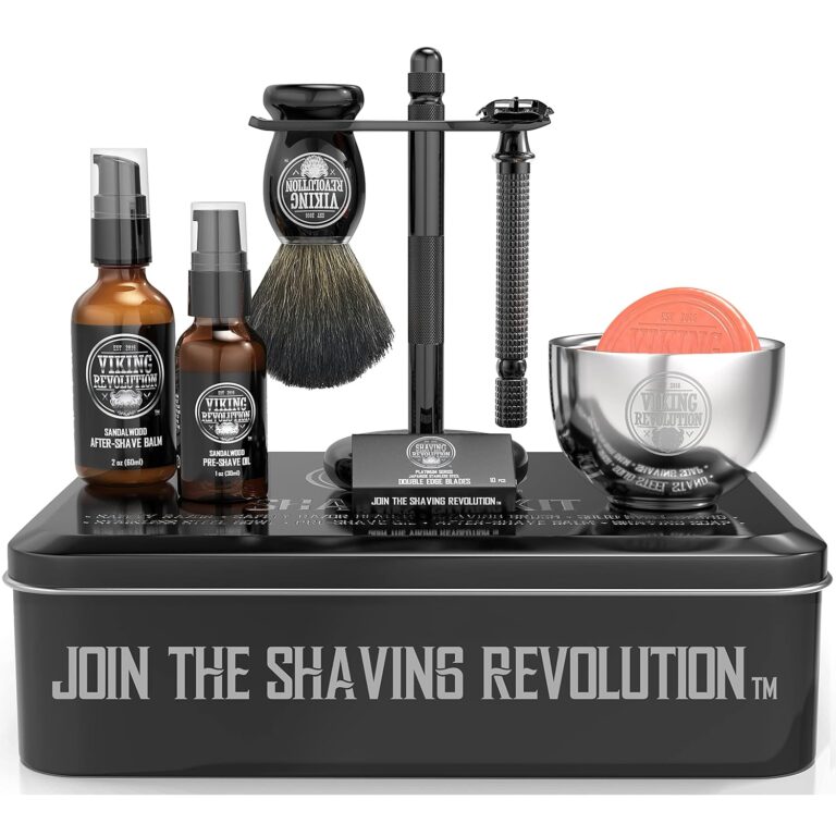 Viking Revolution Luxury Safety Razor Shaving Kit - Includes Double Edge Safety Razor, Stand, Bowl, After-Shave Balm, Pre-Shave Oil, Badger Brush - Safety Razor Kit