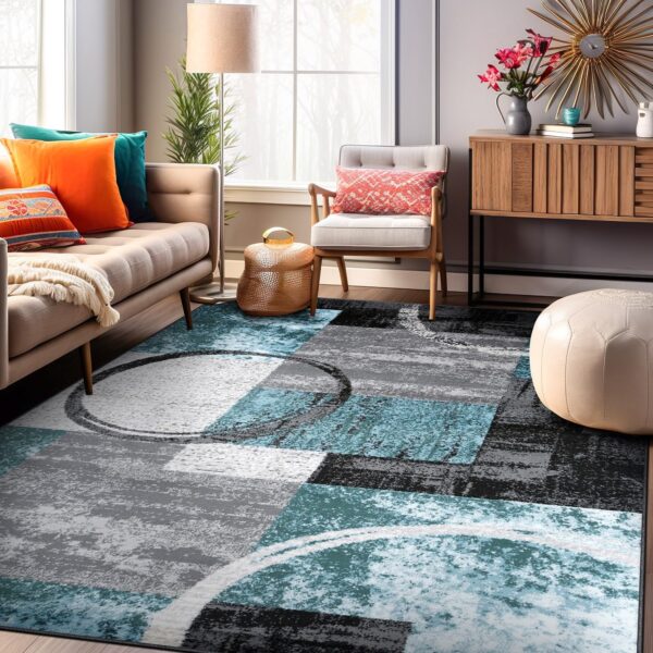 Rugshop Contemporary Circle Design Area Rug, Durable Fade-Resistant Carpet Alfombras for Bedroom, Living Room and Dining Room, Gray, 7'10" x 10'2"