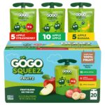 GoGo squeeZ Applesauce and Fruit Puree Variety Pack, Apple, Banana & Strawberry, 3.2 oz (Pack of 20), Unsweetened Fruit Snacks for Kids, Gluten Free, Nut Free, BPA Free Pouches (Packaging May Vary)