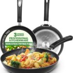 Utopia Kitchen Nonstick Cookware 3 Piece Omelette Pan Skillet Set, Nonstick Frying Pans with Induction Bottom, 8, 9.5 & 11 Inches Frying Pans with Bakelite Handles, PFOA Free, Grey