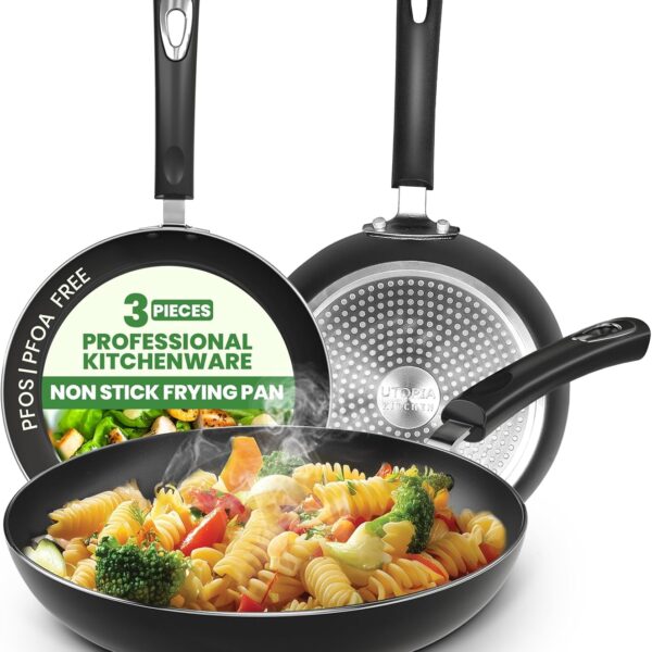Utopia Kitchen Nonstick Cookware 3 Piece Omelette Pan Skillet Set, Nonstick Frying Pans with Induction Bottom, 8, 9.5 & 11 Inches Frying Pans with Bakelite Handles, PFOA Free, Grey