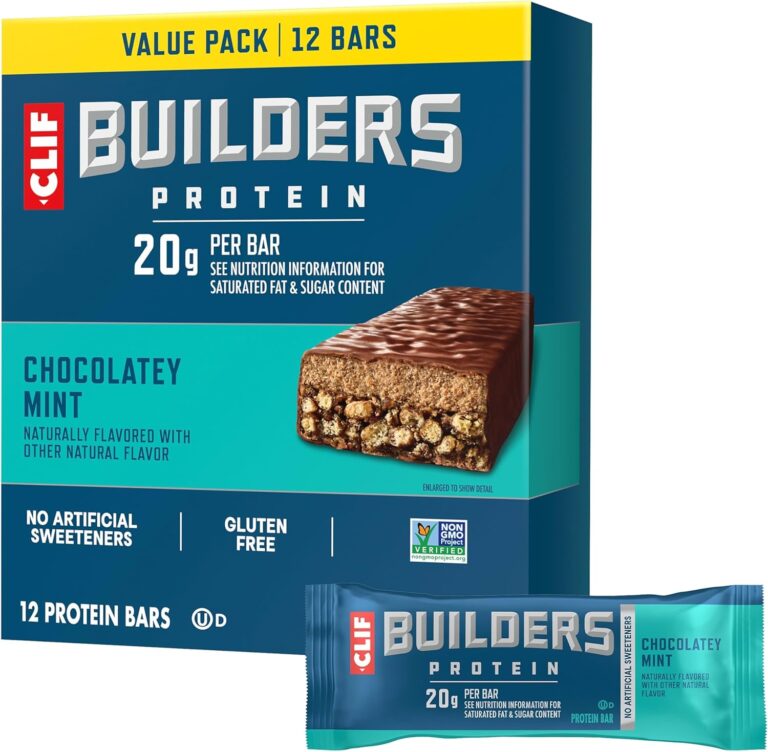 CLIF BUILDERS Protein Bars - Chocolatey Mint - 20g Plant Based Protein - Gluten Free - Non-GMO - Low Glycemic - No Artificial Sweeteners - 2.4 oz. (12 Pack)