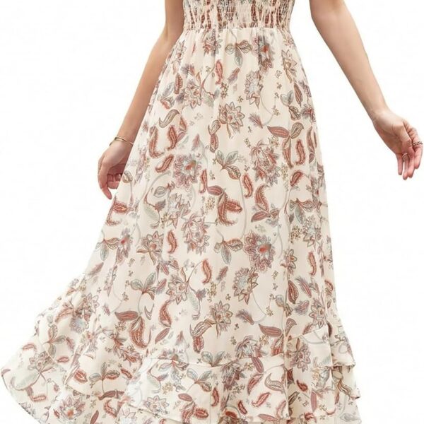 GRACE KARIN Women's 2026 Summer Floral Boho Dress Square Neck Strapped Swing A Line Sundress Beach Long Maxi Outfits