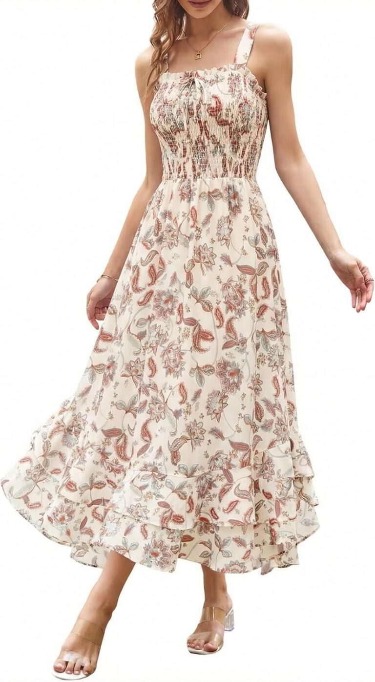 GRACE KARIN Women's 2026 Summer Floral Boho Dress Square Neck Strapped Swing A Line Sundress Beach Long Maxi Outfits