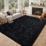 Black Rugs for Living Room Fluffy 4x6 ft Bedroom Rug Non-Slip Area Rugs Shag Carpet for Nursery Kids PlayRoom Dorm Office Indoor Modern Plush Carpets Boys