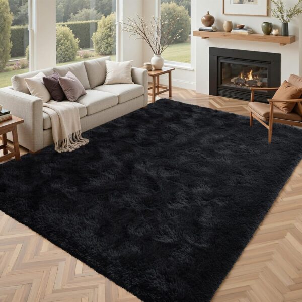 Black Rugs for Living Room Fluffy 4x6 ft Bedroom Rug Non-Slip Area Rugs Shag Carpet for Nursery Kids PlayRoom Dorm Office Indoor Modern Plush Carpets Boys