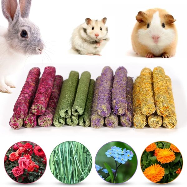 Rabbit Chew Toys for Teeth, Timothy Grass Carrot Sticks for Guinea Pig Hamster Chinchilla Squirrel Bunny Small Rodent Animals (20 pcs)