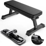 Finer Form Gym Quality Foldable Flat Bench for Multi-Purpose Weight Training and Ab Exercises - Free PDF Workout Chart Included