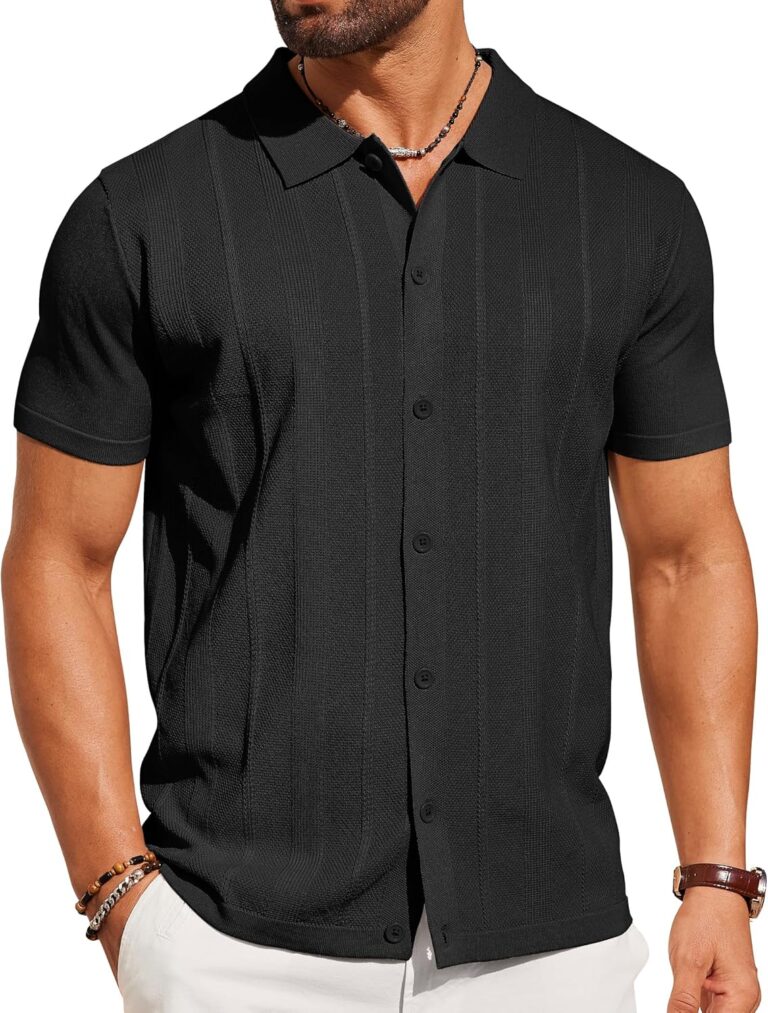 COOFANDY Men's Knit Short Sleeve Button Down Polo Shirts