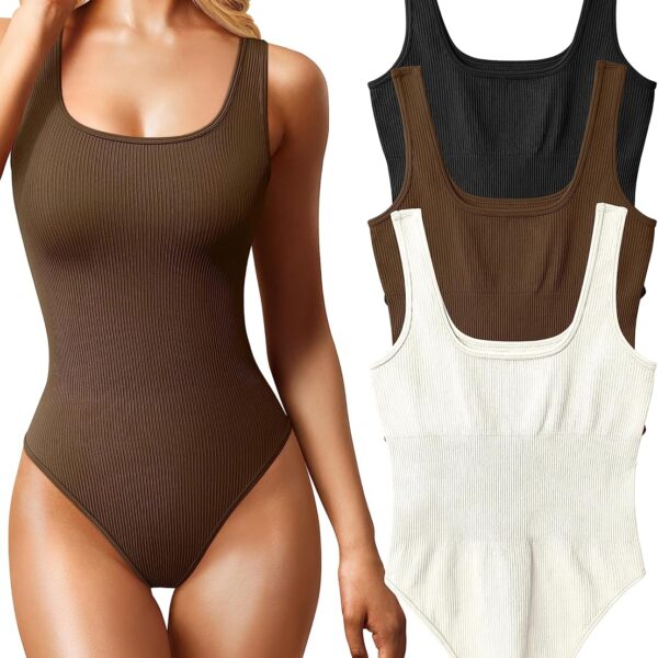 OQQ Women's 3 Piece Bodysuits Sexy Ribbed Sleeveless Square Neck Tank Tops Leotard 2025 Trendy Outfits