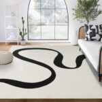 Abani Black and Cream Area Rug | 2' x 3' White Abstract Swirl Wave Carpet | Beige/Ivory Geometric Wave Design | for Living Room, Bedroom and Office | Medium Pile