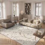 SAFAVIEH Area Rug 8x10 - Florida Shag Collection - Large - Cream & Beige, Scroll Design, Non-Shedding & Easy to Clean, High-Low Plush Pile, Ideal for Living Room, Bedroom, Dining Space (SG455-1113)