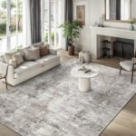 9x12 Washable Living Room Rugs - Modern Abstract Neutral Soft Large Area Rugs for Bedroom Non-Slip Low Pile Thin Stain-Resistant Carpet for Dining Room Home Office (Beige Grey)