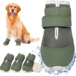 DcOaGt Dog Shoes for Large Dogs, Mesh Breathable Dog Boots & Paw Protectors for Hot Pavement Summer Winter Snow, 360 Anti-Slip Dog Booties for Hiking/Walking,Military Green 4PCS(Size 8)