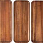 Large Solid Acacia Wood Serving Trays (17 x 6.5 inches) Rectangular Wooden Serving Platters for Home Decor, Food, Vegetables, Fruit, Charcuterie, Appetizer Serving Tray, Cheese Board (Set of 3 Plates)
