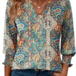 LOMON Women's 2026 Fashion Tops 3/4 Length Sleeve Business Casual Blouses Summer Tees Shirts S-4X