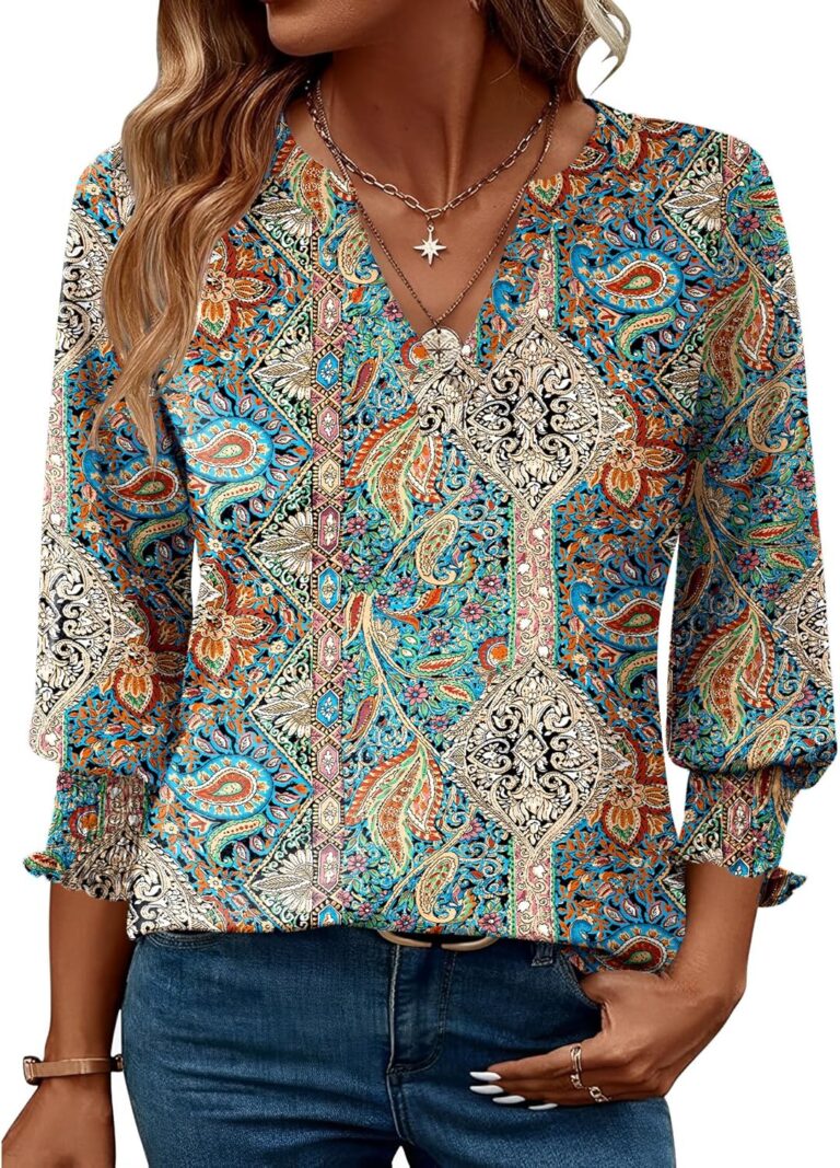 LOMON Women's 2026 Fashion Tops 3/4 Length Sleeve Business Casual Blouses Summer Tees Shirts S-4X
