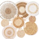 9 Pack Boho Wall Basket Set, hanging Woven Wall Basket Decor, Seagrass Rattan Wicker Boho Wall Decor, Eco-Friendly Round Art for Farmhouse Bedroom Living Room Display Table Settings Kitchen Home