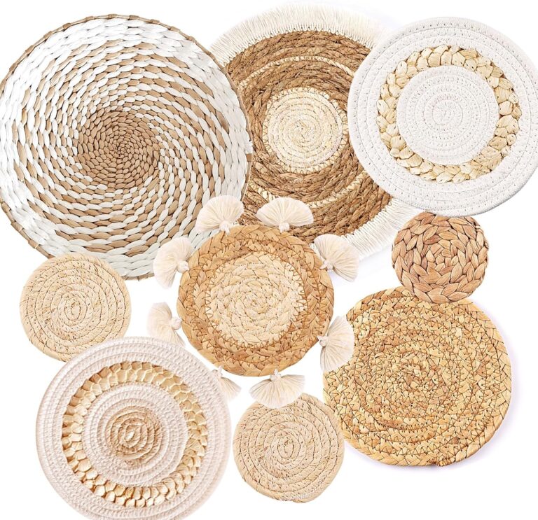 9 Pack Boho Wall Basket Set, hanging Woven Wall Basket Decor, Seagrass Rattan Wicker Boho Wall Decor, Eco-Friendly Round Art for Farmhouse Bedroom Living Room Display Table Settings Kitchen Home