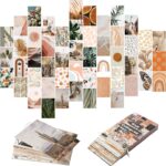 50PCS Boho Aesthetic Pictures Wall Collage Kit, Peach Teal Photo Collection Collage Dorm Decor for Girl Teens and Women, Orange Boho Wall Prints Kit, Small Posters for Room Bedroom Aesthetic