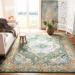 SAFAVIEH Monaco Collection Area Rug - 8' x 10', Forest Green & Light Blue, Non-Shedding & Easy to Clean, Distressed Medallion Design, Ideal for Living Room, Bedroom, Dining Space (MNC243F)