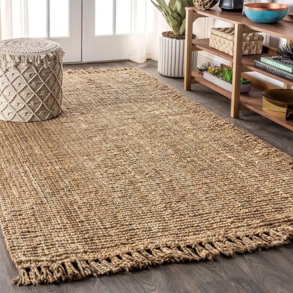 JONATHAN Y Handwoven Jute Fringe Natural Indoor Area Rug, 4x6, Pata, Bohemian, Rustic, Cottage, Easy-Cleaning for Living Room, Bedroom, Kitchen, Non-Shedding (NRF103A-4)