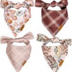 Remy+Roo Fall Dog Bandanas 4 Pack - Amber Set, Premium Durable Polyester Fabric, Patented Curved Design, Adjustable Fit for Small, Large, and XL Dogs, Trendy Patterns, Dog Fall Bandanas (Large)