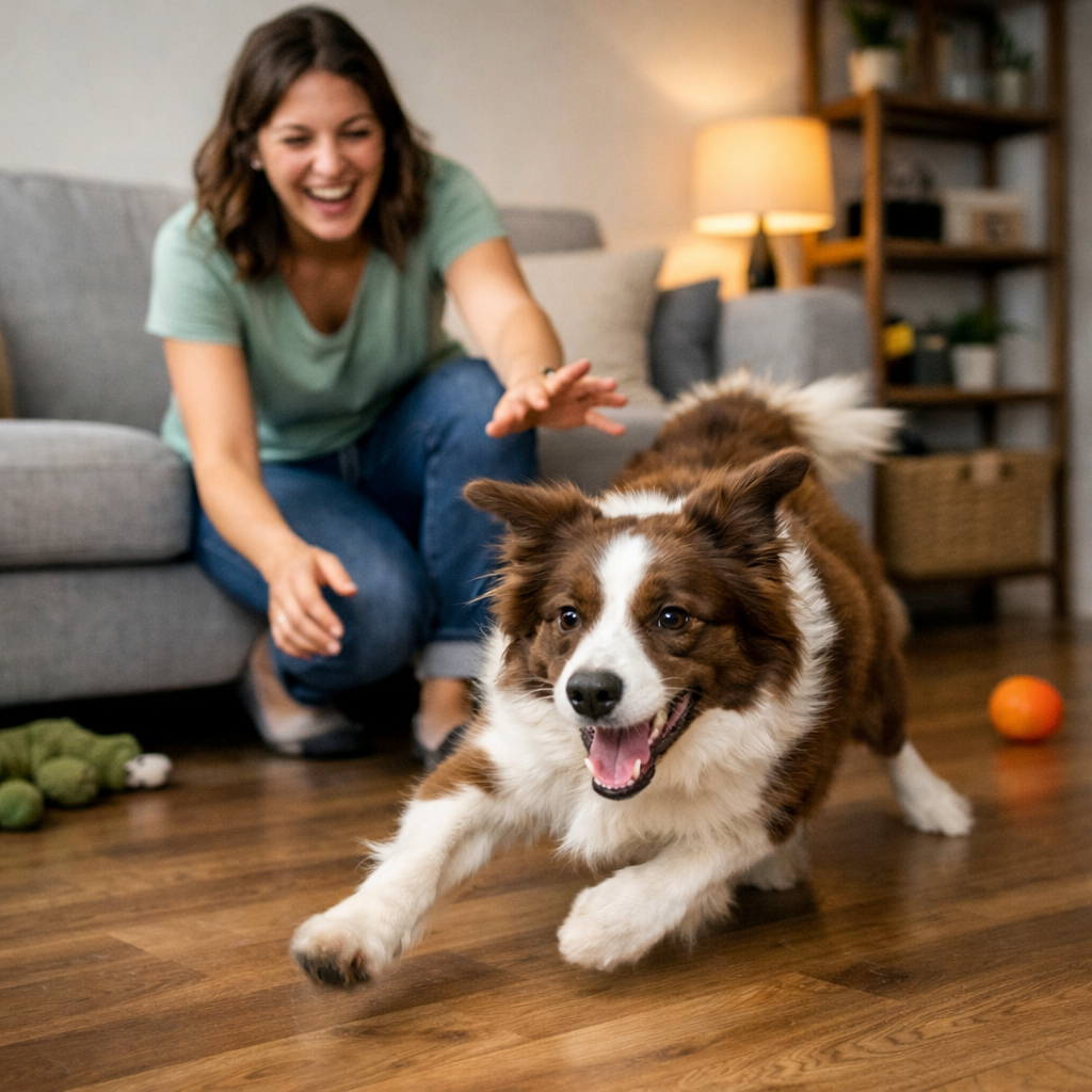 dog running fast indoors during zoomies episode