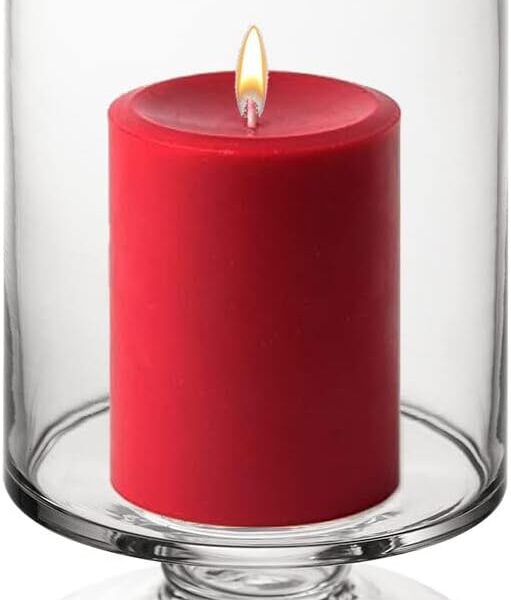 CYS EXCEL Glass Hurricane Pillar Candle Holder (H:6" W:3.75") | Multiple Size Choices Short Stem Candle Centerpieces | Stemmed Glass Cylinder Candle Vase