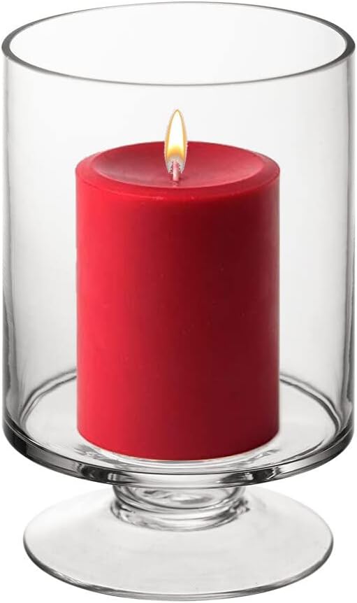 CYS EXCEL Glass Hurricane Pillar Candle Holder (H:6" W:3.75") | Multiple Size Choices Short Stem Candle Centerpieces | Stemmed Glass Cylinder Candle Vase CYS EXCEL Glass Hurricane Pillar Candle Holder (H:6" W:3.75") | Multiple Size Choices Short Stem Candle Centerpieces | Stemmed Glass Cylinder Candle Vase