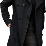 Gafeng Men's Trench Coat Slim fit Double Breasted Belted Windbreaker Lapel Long Jacket Casual Windproof Overcoat