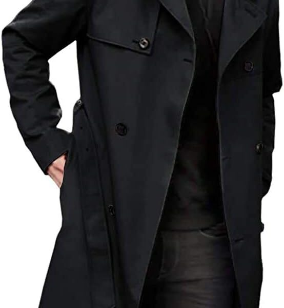 Gafeng Men's Trench Coat Slim fit Double Breasted Belted Windbreaker Lapel Long Jacket Casual Windproof Overcoat