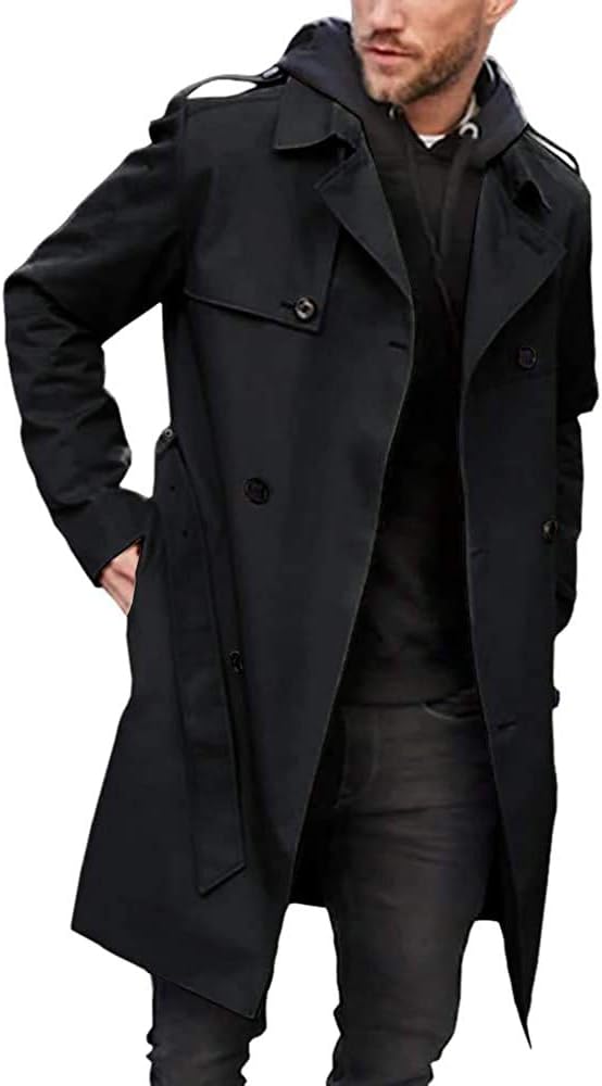 Gafeng Men's Trench Coat Slim fit Double Breasted Belted Windbreaker Lapel Long Jacket Casual Windproof Overcoat Gafeng Men's Trench Coat Slim fit Double Breasted Belted Windbreaker Lapel Long Jacket Casual Windproof Overcoat